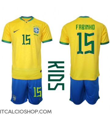 Brasile Fabinho #15 Prima Maglia Bambino Mondiali 2022 Manica Corta (+ Pantaloni corti)